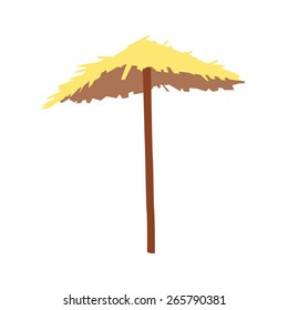Parasol. Straw umbrella. Cartoon. Flat. Marine tropical beach.