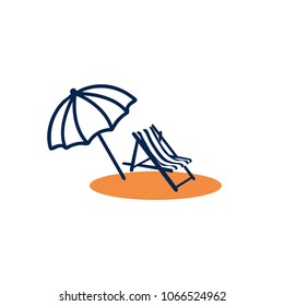 Parasol, summer umbrella and sunbed vector icon