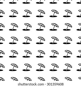 Parasol vector icon seamless pattern, tiling ornament on white.