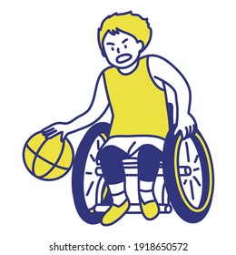 
Parasports_Illustration of a man dribbling a ball in a wheelchair basketball