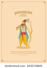 Parasuram Jayanti festival celebration greeting  design with illustration of Parasuram and typography.