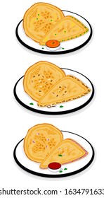 Paratha,Aloo Matar,Dry fruit,Onion indian Street Food Vector