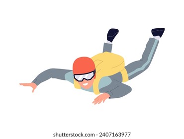 Paratrooper cartoon character flying in sky with closed parachute enjoying free style floating