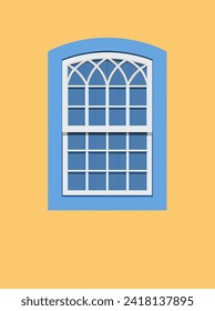 Paraty, Brazil. Blue and white colored window of an yellow house from the colonial period in the historic center. EPS vector realistic illustration.