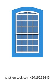 Paraty, Brazil. Blue and white colored window of house from the colonial period in the historic center. EPS vector realistic illustration.