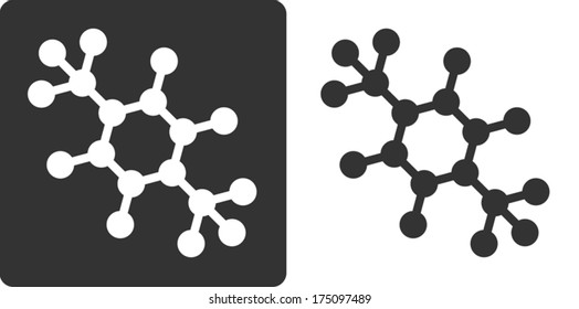 Para-xylene molecule, flat icon style. Carbon and hydrogen atoms shown as circles.