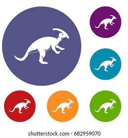 Parazavrolofus icons set in flat circle red, blue and green color for web