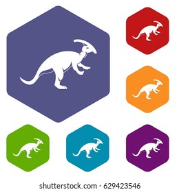 Parazavrolofus icons set hexagon isolated vector illustration