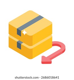 Paquete con flecha que indica la devolución del producto, listo para usar Vector