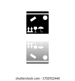 Parcel Box. Black symbol on white background. Simple illustration. Flat Vector Icon. Mirror Reflection Shadow. Can be used in logo, web, mobile and UI UX project