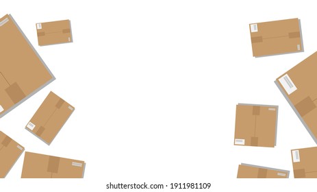 Parcel box brown color top view, with copy space background ,illustration in flat cartoon style , Illustration Vector EPS 10 
