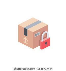 Parcel Box Cardboard Lock. Vector 3d Isometric, Color Web Icon, New Flat Style. Creative Illustration Design, Idea For Infographics.