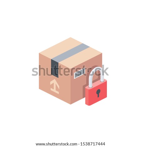 Parcel box cardboard lock. Vector 3d isometric, color web icon, new flat style. Creative illustration design, idea for infographics.