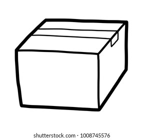 parcel box / cartoon vector and illustration, black and white, hand drawn, sketch style, isolated on white background.