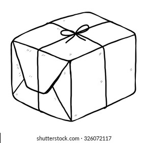 parcel box / cartoon vector and illustration, black and white, hand drawn, sketch style, isolated on white background.