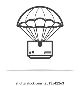 Parcel box delivery package with parachute icon transparent vector isolated