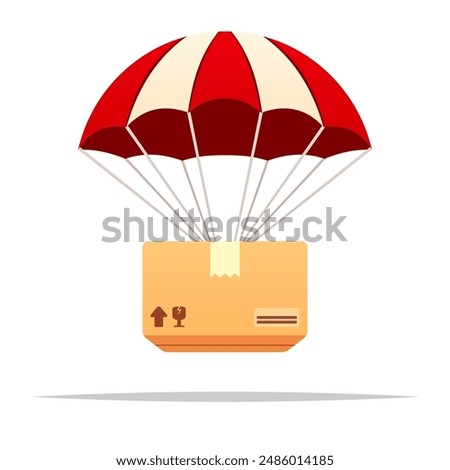 Parcel box delivery package with parachute vector isolated illustration