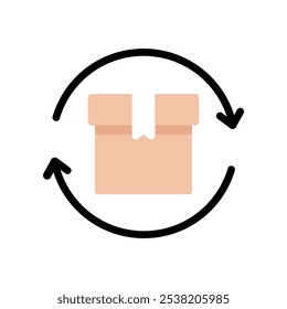 Icono de devolución de entrega de caja de paquete. Transporte, logística, envío, servicio expreso, paquete, conceptos de mensajería. Ilustración aislada de diseño de Vector plano.