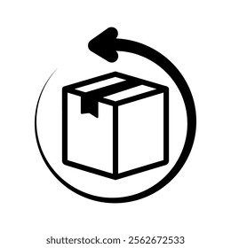 Parcel box delivery return icon. Transportation, logistics, shipment, express service, package, courier concepts. Outlined vector design isolated illustration.