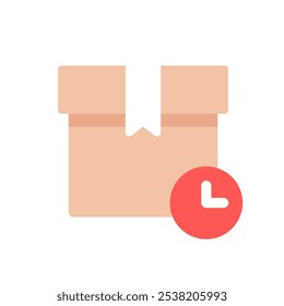 Parcel box delivery time icon. Transportation, logistics, shipment, express service, package concepts. Flat vector design isolated illustration.
