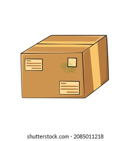 Parcel box drawing style isolated vector.  Drawn object for your work.