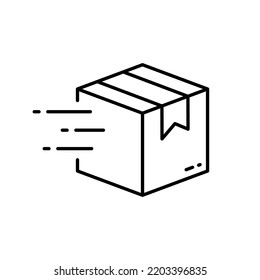 Parcel Box Fast Delivery Service Line Icon. Speed Deliver Cube Package Linear Pictogram. Post Company Quick Express Delivery Package Outline Icon. Editable Stroke. Isolated Vector Illustration.