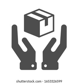 Parcel box in hands vector icon isolated on white background. Shipping and home delivery line vector illustration for web design and mobile app ui