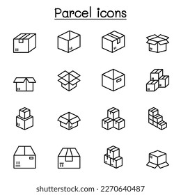 Parcel, box icon set in thin line style