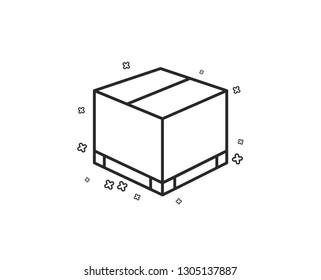 Parcel box line icon. Logistics delivery sign. Package tracking symbol. Geometric shapes. Random cross elements. Linear Delivery box icon design. Vector