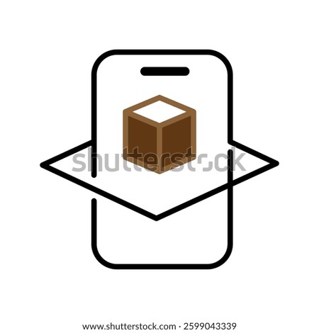 Parcel box on mobile phone vector illustration, flat cartoon smartphone with package cargo cardboard box, concept of online order delivery tracking via cellphone, digital shipping track isometric
