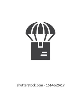Parcel box with Parachute vector icon. filled flat sign for mobile concept and web design. Aerial transportation glyph icon. Symbol, logo illustration. Vector graphics