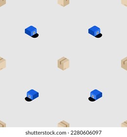 Parcel box and postman cap pattern seamless. Concept funny box to send background