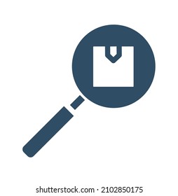 Parcel box search with magnifying glasses glyph icon