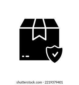 Parcel Box Secure Transportation Silhouette Icon. Safe Delivery Shield Symbol. Insurance Safety Shipping Package Glyph Pictogram. Protection Distribution Deliver. Isolated Vector Illustration.