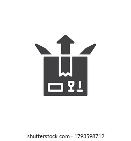 Parcel box send vector icon. filled flat sign for mobile concept and web design. Delivery box and arrow up glyph icon. Outbox symbol, logo illustration. Vector graphics