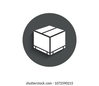Parcel box simple icon. Logistics delivery sign. Package tracking symbol. Circle flat button with shadow. Vector