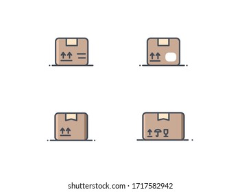 Parcel box vector icon. Packing boxes set, collection. Delivery, logistic servis sign. Filled outline flat design illustration isolated on white. EDITABLE STROKE.