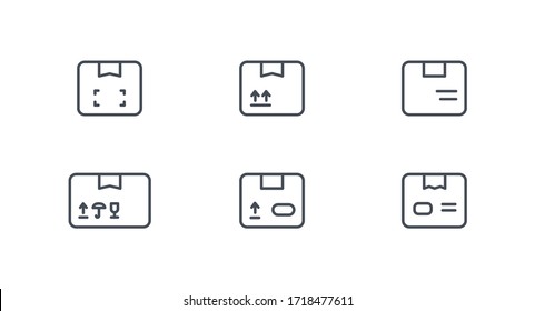 Parcel box vector icon. Packing boxes set, collection. Delivery, logistic servis sign. Line outline flat design illustration isolated on white. EDITABLE STROKE.