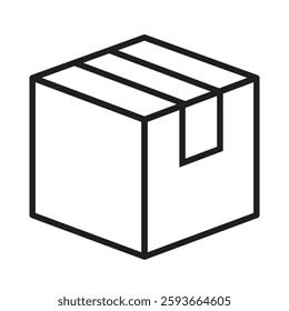 Parcel box vector line icon isolated on white background. Simple flat illustration of 3d isometric cube, linear logistics web design.