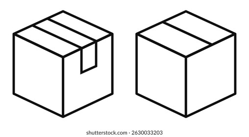 Parcel box vector line icon isolated on white background. Simple 3d isometric illustration of two postal boxes, transportation web design elements.