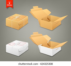 Parcel boxes, brown and white box collections design background, Vector illustration