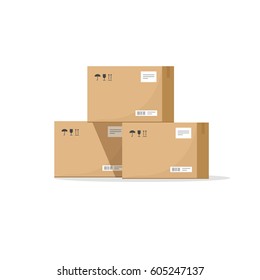 Parcel boxes carton stack vector illustration, warehouse parts, cardboard cargo shipment boxes, package paper box flat cartoon design isolated on white