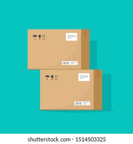 Parcel boxes carton vector illustration, warehouse parts, cardboard cargo freight shipment or package paper box flat cartoon design isolated color background