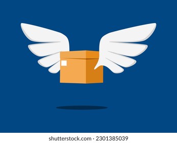 Parcel boxes fly. Online delivery service or transportation and logistics concept