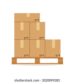 Parcel boxes on a wooden pallet. Flat vector illustration eps 10