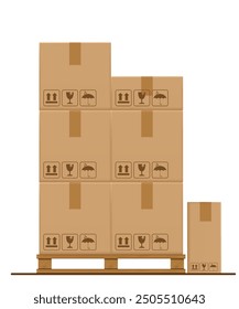 Parcel boxes on a wooden pallet. Flat vector illustration stock illustration