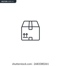 Caja de cartón del paquete, muestra lineal del estilo para el concepto móvil y el Diseño web. Símbolo, ilustración del logotipo. Gráficos de Vector perfecto de píxeles