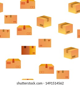 Parcel, Cardboard Boxes Vector Color Seamless Pattern Flat Illustration
