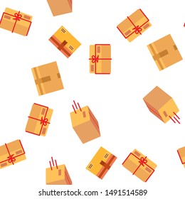 Parcel, Cardboard Boxes Vector Color Seamless Pattern Flat Illustration