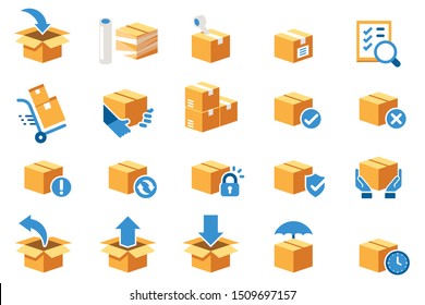 Parcel care standard step icon of delivery service. Protection of goods, insurance and return for product (color symbol set).